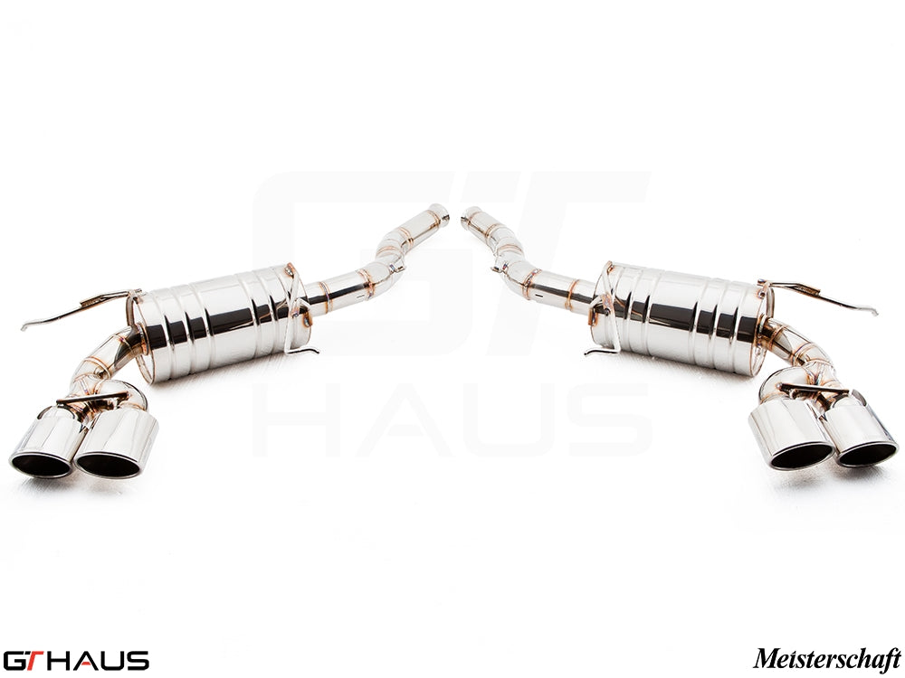 Premium exhaust system for Mercedes-Benz W164 ML63 AMG, featuring polished stainless steel and dual tips for enhanced performance.