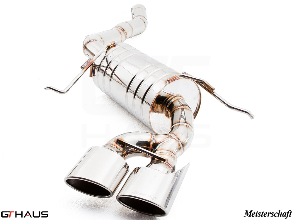 Premium stainless steel exhaust system for Mercedes-Benz W164 ML63 AMG, featuring dual polished tips and advanced design.