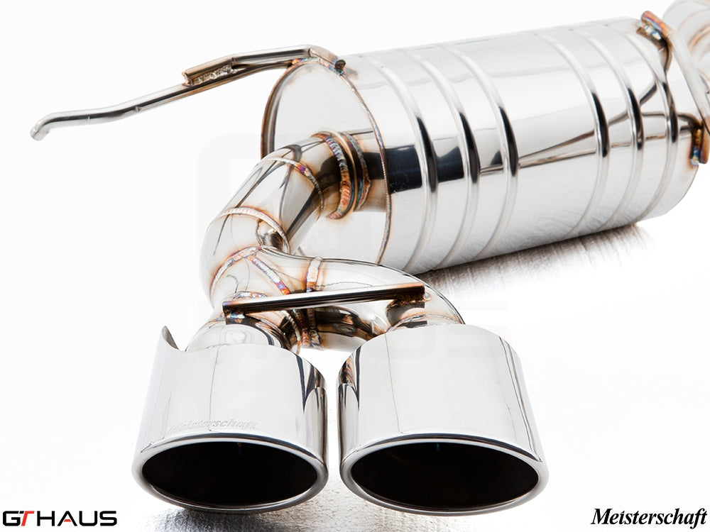 Premium exhaust system for Mercedes-Benz W164 ML63 AMG, featuring polished stainless steel and dual tips for enhanced performance.