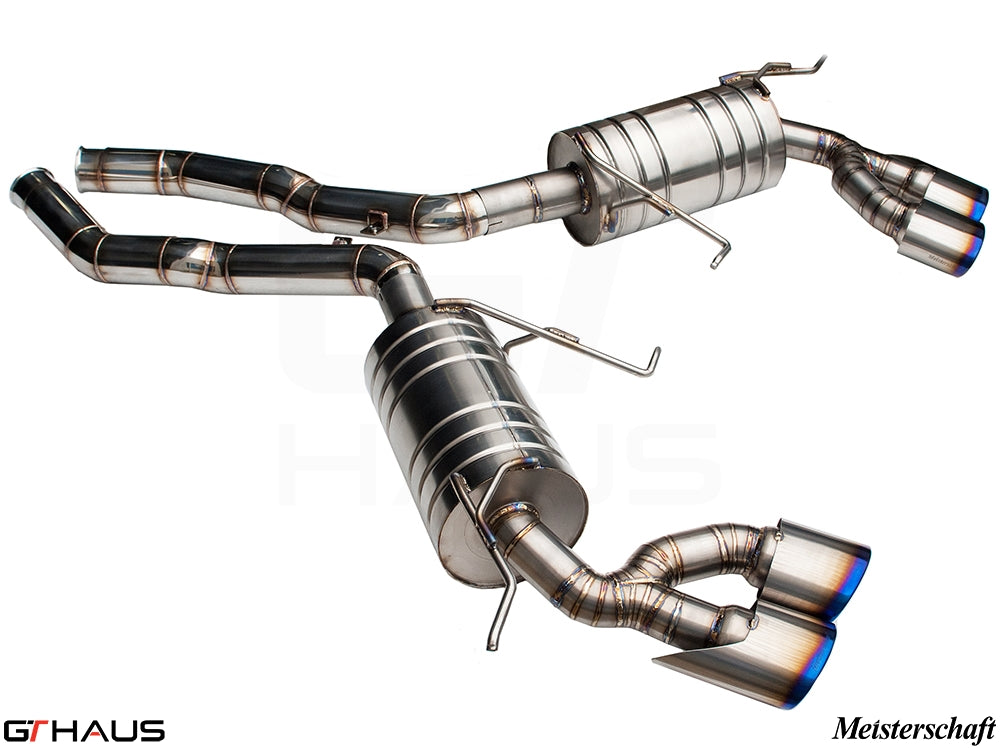 Premium performance exhaust system for Mercedes-Benz W164 ML63 AMG, featuring stainless steel construction and dual tips.