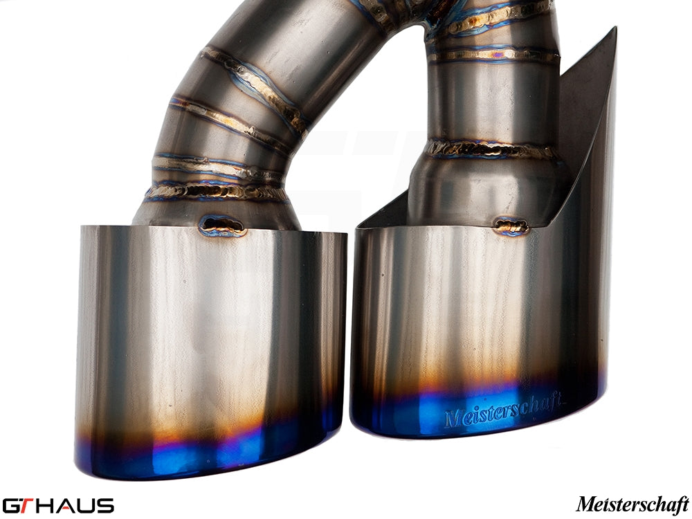 Premium Meisterschaft exhaust tips for Mercedes-Benz W164 ML63 AMG, showcasing high-quality stainless steel craftsmanship.