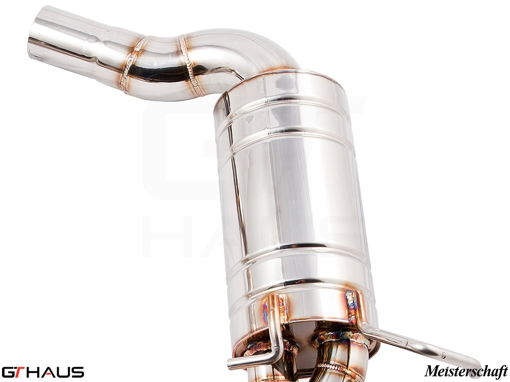 Premium exhaust system for Mercedes-Benz W204 C63 AMG V8 Black Series, showcasing polished stainless steel construction.