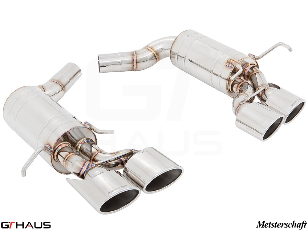 Premium exhaust system for Mercedes-Benz W204 C63 AMG V8 Coupe, featuring stainless steel construction and dual tips.