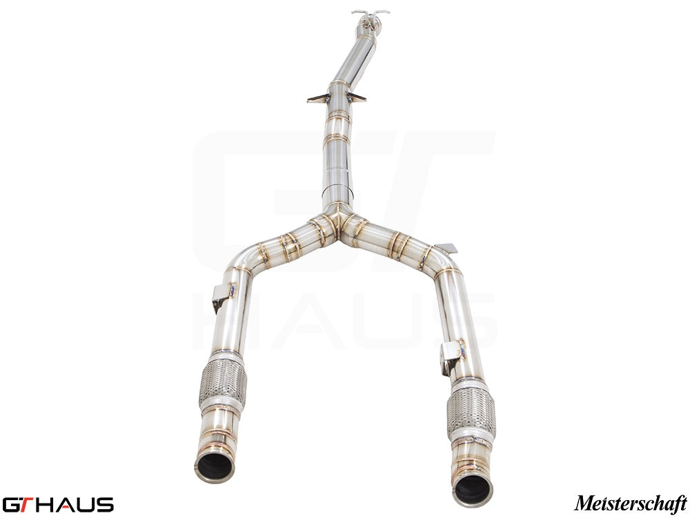 High-performance cat-back LSR pipe for Mercedes-Benz W205 C-Sedan 2015-2021, featuring stainless steel construction.
