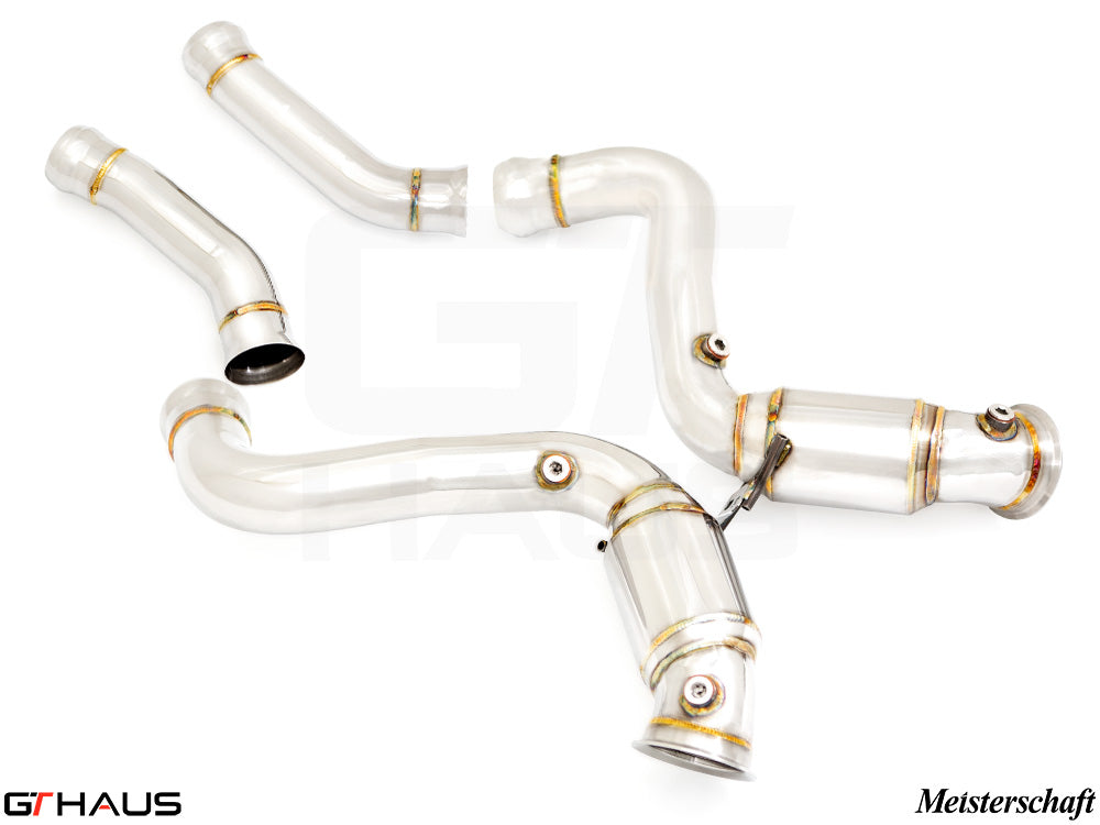 Mercedes-Benz W205 C-Sedan 2015-2021 down pipes with OBD2 and 400 CEL sport cats for enhanced performance.