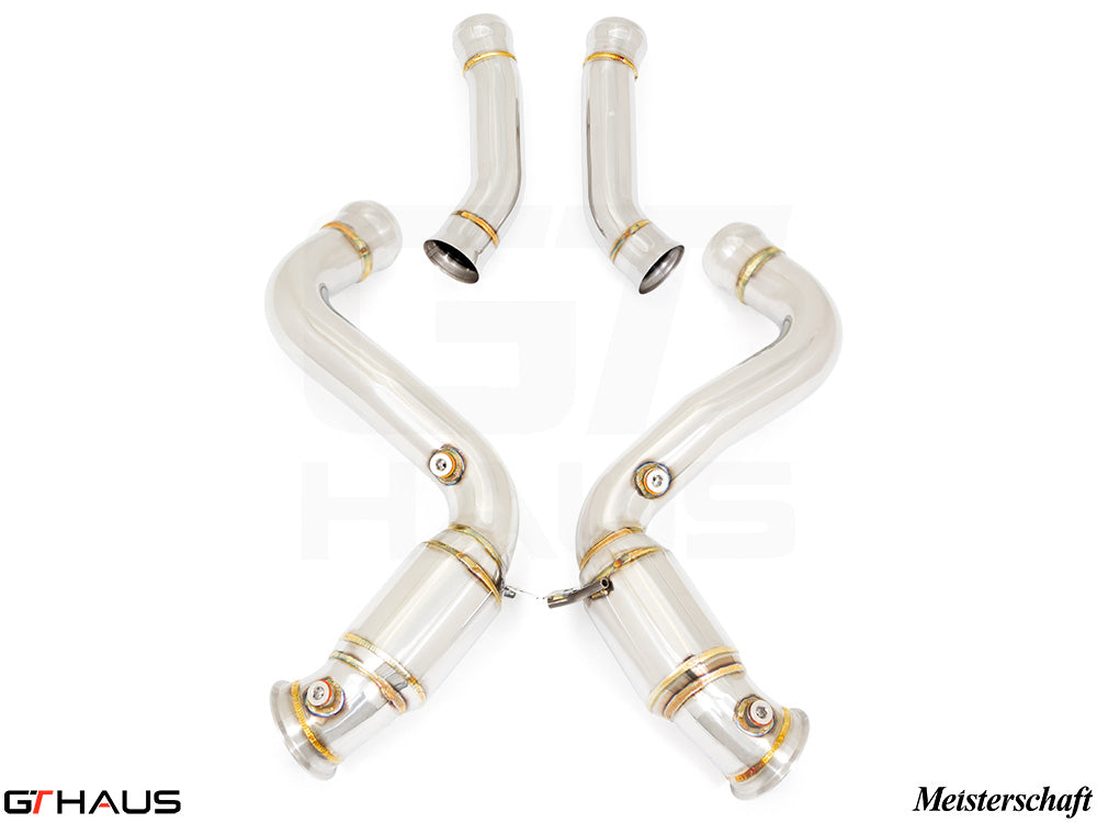 Mercedes-Benz W205 C-Sedan 2015-2021 combo down pipes with OBD2 and 400 CEL sport cats for enhanced performance.