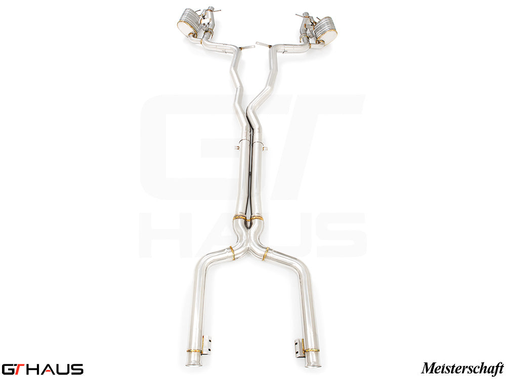 Premium exhaust system for Mercedes-Benz W205 C-Sedan C63 featuring dual tips and high-quality stainless steel construction.