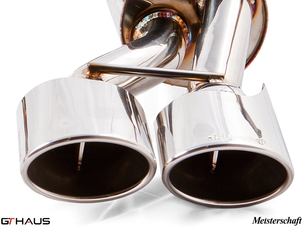 Premium exhaust tips for Mercedes-Benz W211 E-Class E320/E350 V6 models, showcasing polished stainless steel finish.