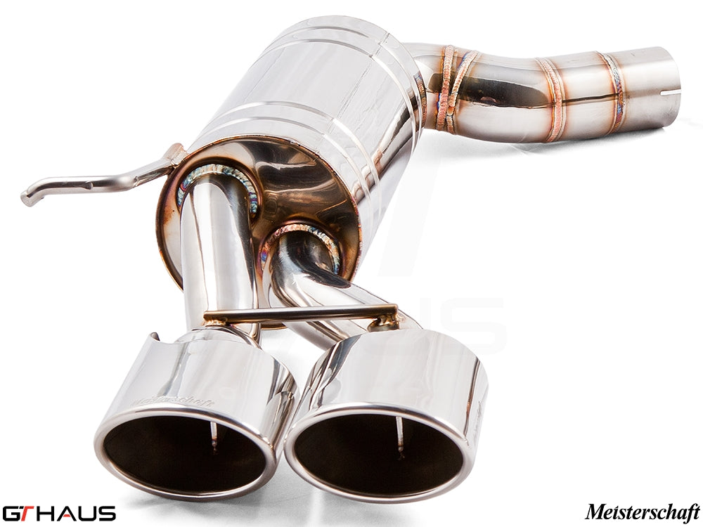 Premium performance exhaust system for Mercedes-Benz W211 E-Class E500/E550 V8 models, featuring stainless steel construction.