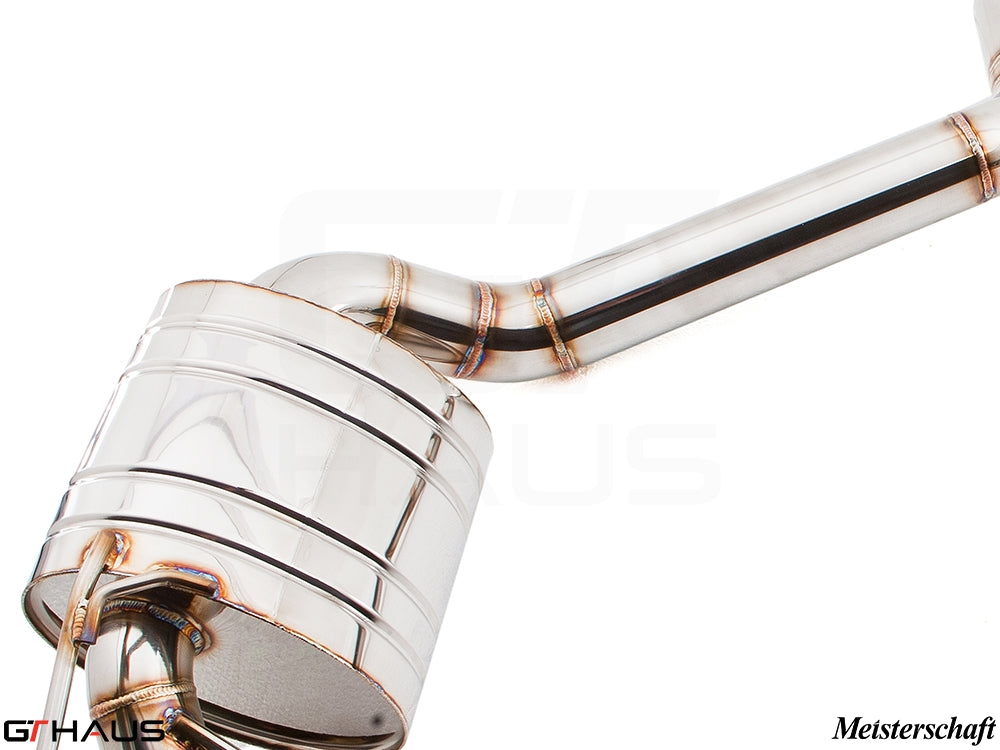 Premium exhaust system for Mercedes-Benz W212 E-Class E350/E400, showcasing high-quality stainless steel craftsmanship.