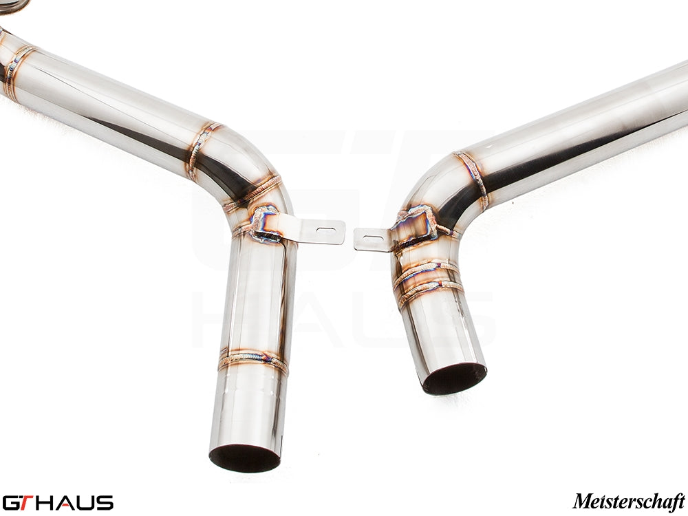 Premium stainless steel exhaust tips for Mercedes-Benz W212 E-Class E350/E400 models, showcasing precision craftsmanship.
