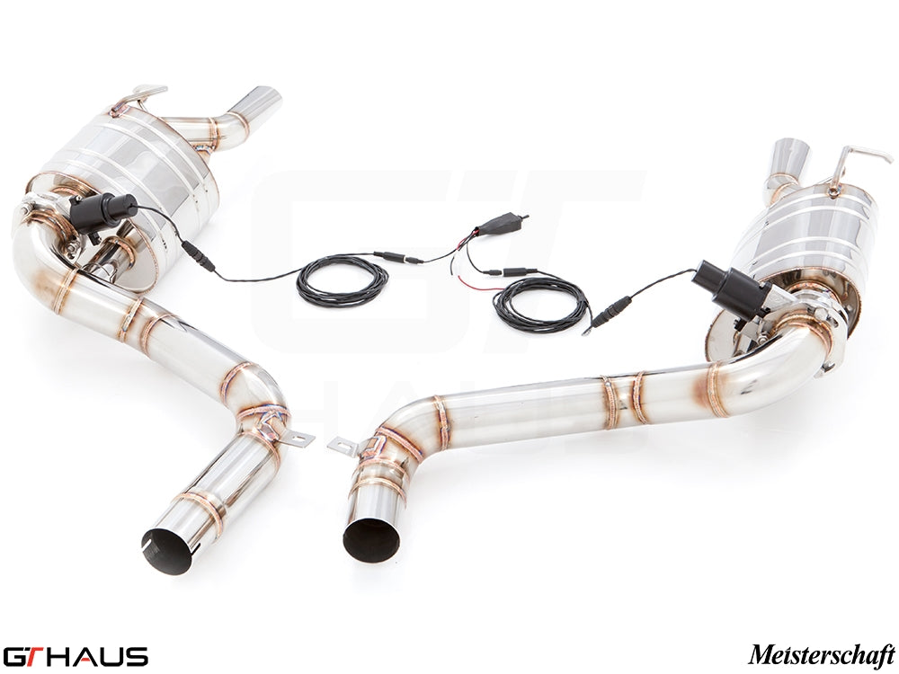 Premium exhaust system for Mercedes-Benz W212 E-Class E550 V8 models, featuring stainless steel construction and electronic valve control.