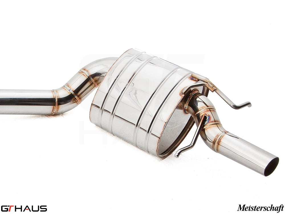 Premium exhaust system for Mercedes-Benz W212 E-Class E550 V8, featuring polished stainless steel construction and precision design.