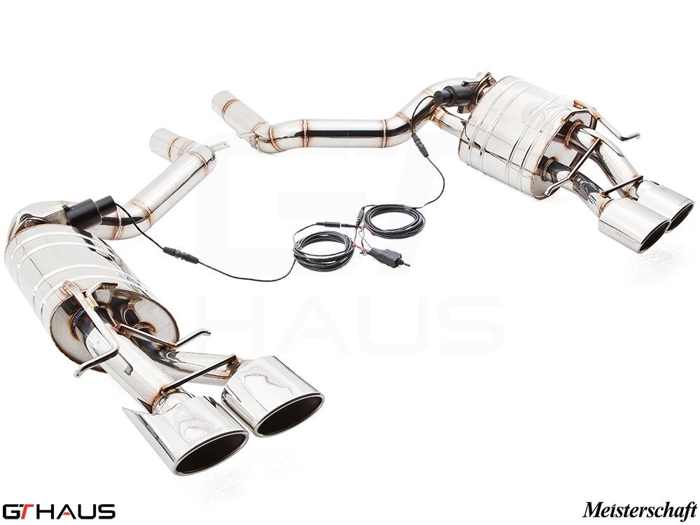 Premium performance exhaust system for Mercedes-Benz W212 E-Class E63 AMG V8, featuring stainless steel construction and electronic valve control.