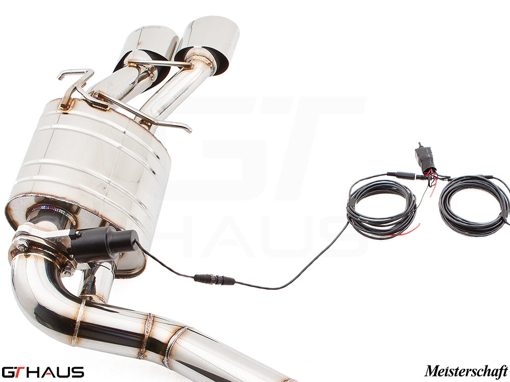 Premium Meisterschaft exhaust system for Mercedes-Benz W212 E-Class E63 AMG V8, featuring stainless steel construction and electronic valve control.