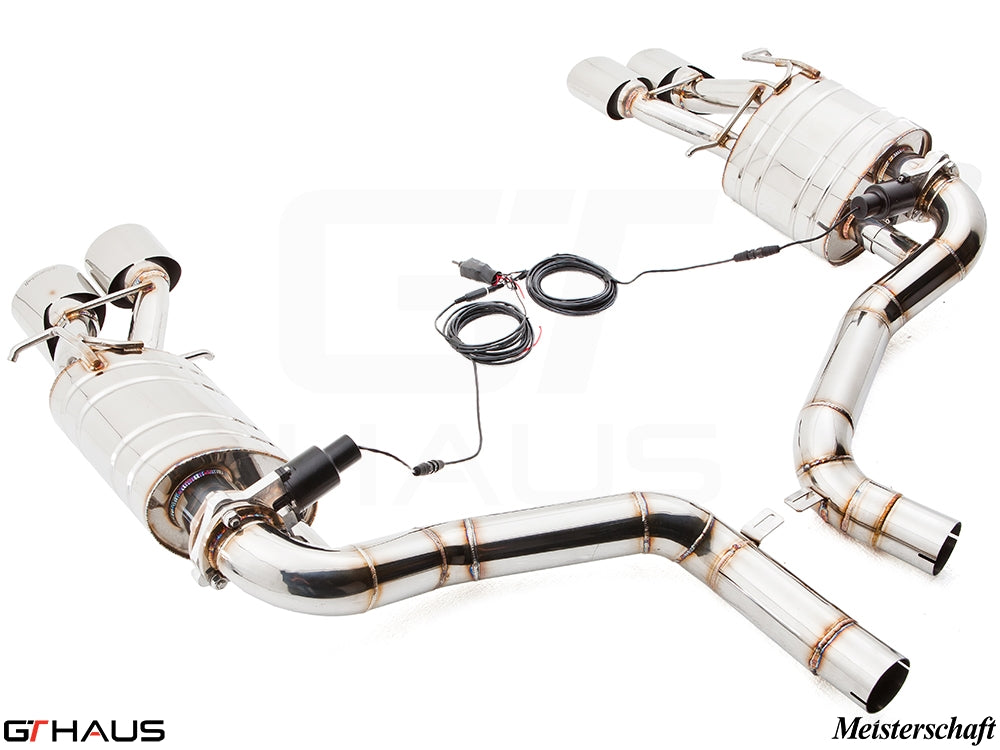 Premium performance exhaust system for Mercedes-Benz W212 E-Class E63 AMG V8, featuring stainless steel construction and electronic valve control.