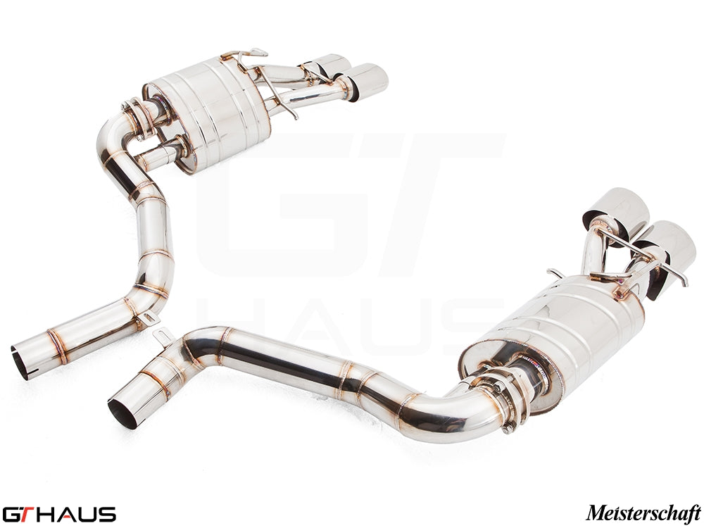 Premium exhaust system for Mercedes-Benz W212 E-Class E63 AMG V8, featuring stainless steel construction and performance design.