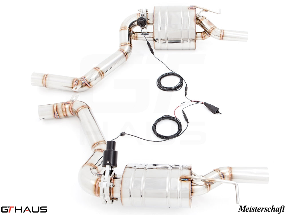 Premium exhaust system for 2014+ Mercedes-Benz W212 E63 AMG V8, featuring stainless steel construction and electronic valve control.