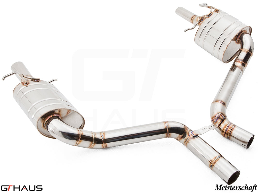 Premium exhaust system for 2014+ Mercedes-Benz W212 E63 AMG V8, featuring stainless steel construction and enhanced performance.