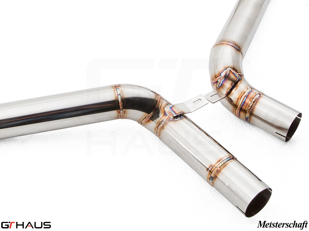 Premium stainless steel exhaust pipe for Mercedes-Benz W212 E-Class E63 AMG V8, showcasing precision welding and design.