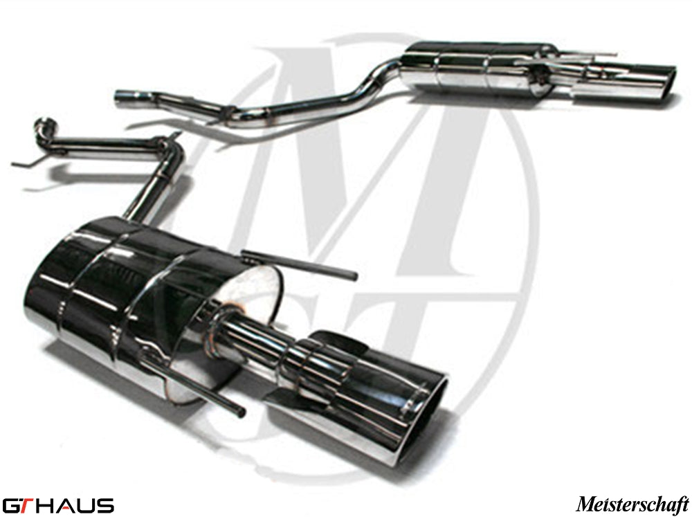 Premium Meisterschaft exhaust system for Mercedes-Benz W216 CL-Class Coupe CL600 V12, featuring polished stainless steel design.