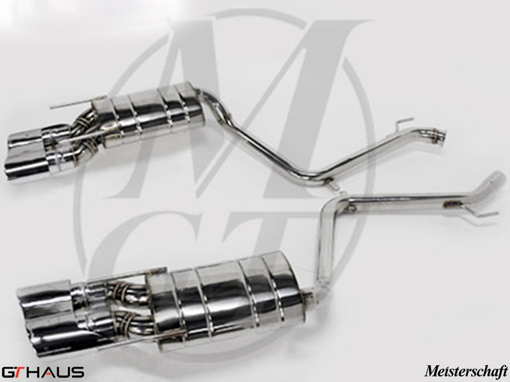 Premium exhaust system for Mercedes-Benz W216 CL-Class Coupe CL600 V12, featuring polished stainless steel construction.