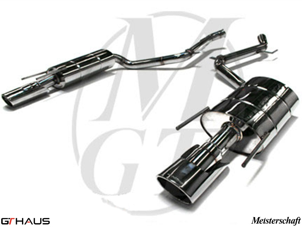 Premium exhaust system for Mercedes-Benz W216 CL-Class Coupe CL600 V12, featuring polished stainless steel construction.