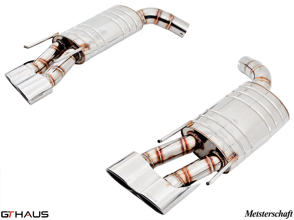 Premium exhaust system for Mercedes-Benz W216 CL-Class Coupe CL63 V8 Bi-turbo, featuring polished stainless steel design.