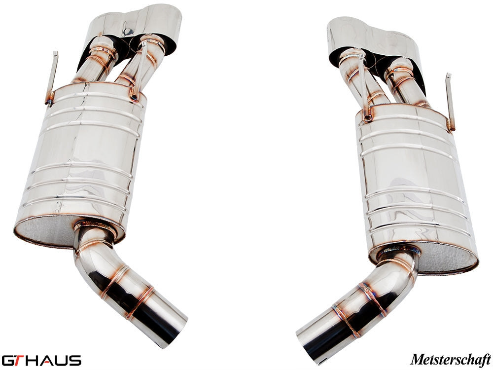 Premium exhaust system for Mercedes-Benz W216 CL-Class Coupe CL63 V8 Bi-turbo, featuring polished stainless steel construction.