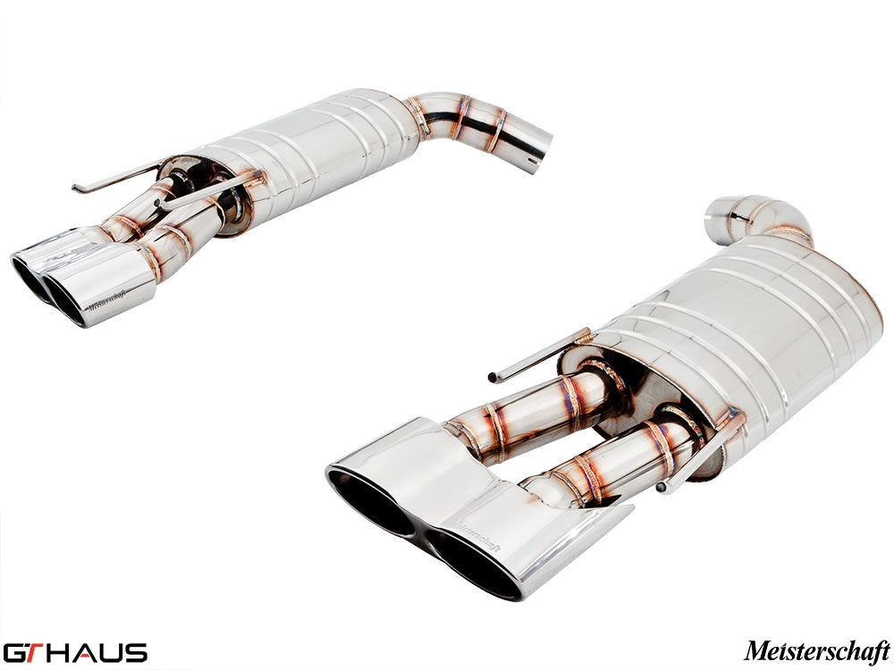 Premium exhaust system for Mercedes-Benz W216 CL-Class Coupe CL65 AMG, featuring dual tips and stainless steel construction.