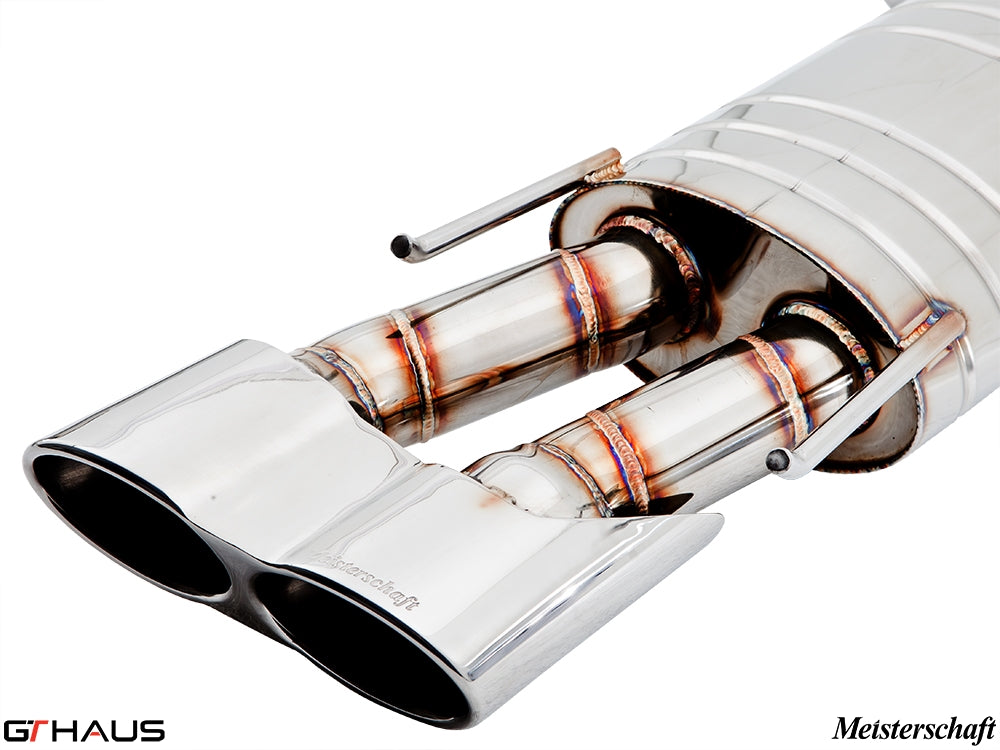 Premium Meisterschaft exhaust tip for Mercedes-Benz W216 CL-Class Coupe CL65 AMG, showcasing polished stainless steel design.