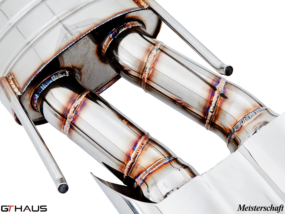 Premium exhaust system for Mercedes-Benz W216 CL-Class Coupe CL65 AMG featuring precision welding and dual outlets.
