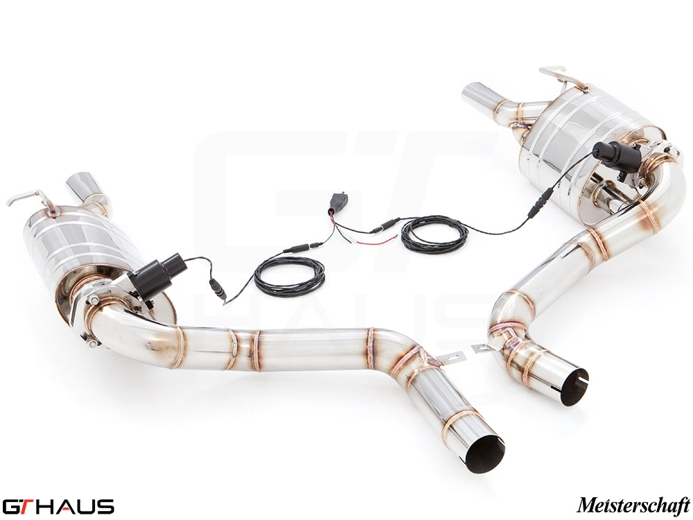 Premium performance exhaust system for Mercedes-Benz W218 CLS-Class Sedan CLS350, featuring stainless steel construction and electronic valve control.