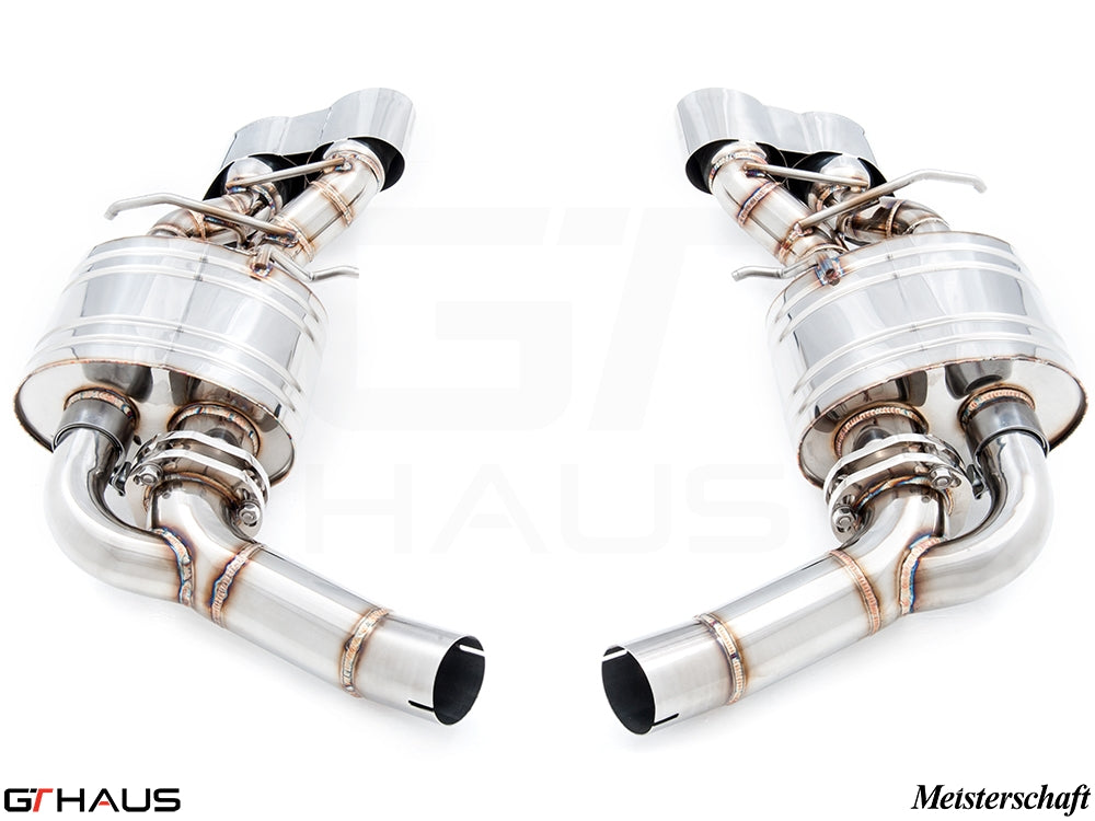 Premium stainless steel exhaust system for Mercedes-Benz W218 CLS-Class CLS350, featuring Meisterschaft craftsmanship.