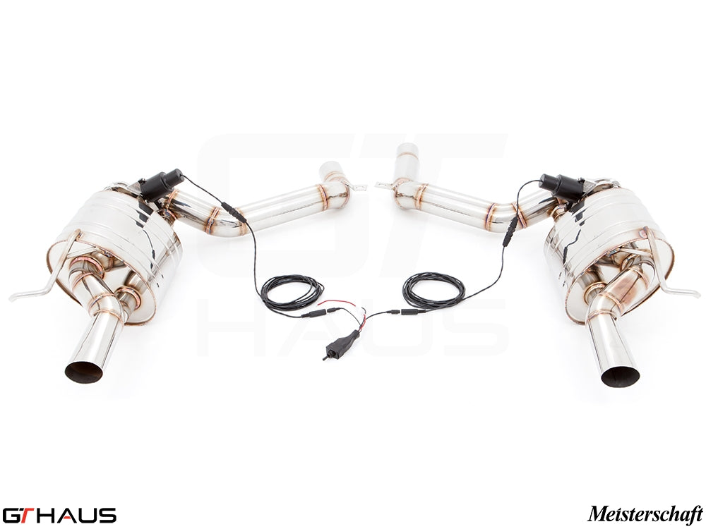 Premium exhaust system for Mercedes-Benz W218 CLS-Class Sedan CLS500/550, featuring dual tips and electronic valve control.