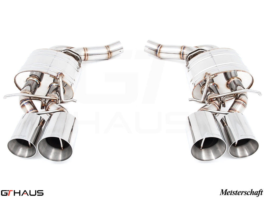 Premium exhaust system for Mercedes-Benz W218 CLS-Class Sedan CLS500/550, featuring dual tips and stainless steel construction.