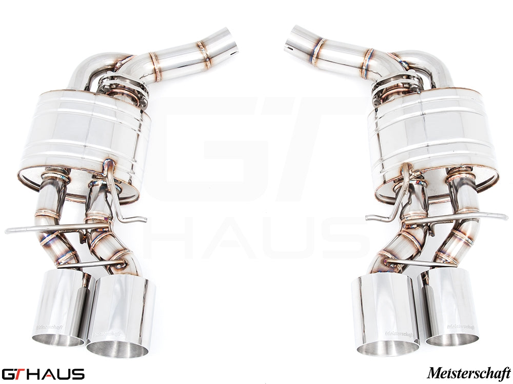 Premium exhaust system for Mercedes-Benz W218 CLS-Class CLS63/63s AMG, featuring polished stainless steel and dual tips.