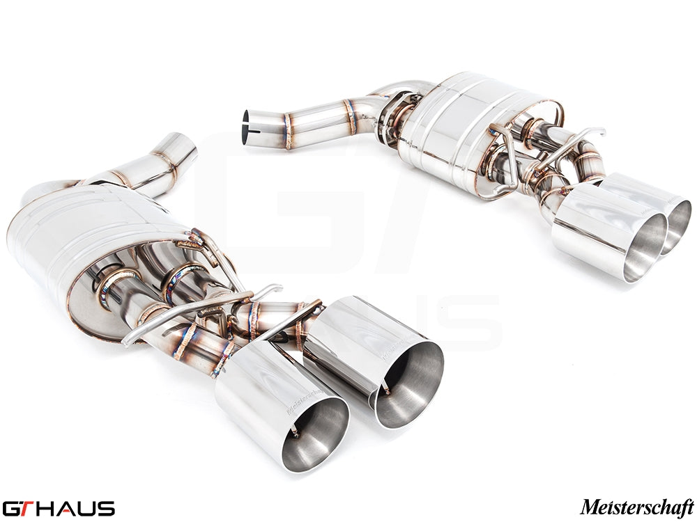 Premium exhaust system for Mercedes-Benz W218 CLS63/63s AMG, featuring stainless steel construction and dual tips.