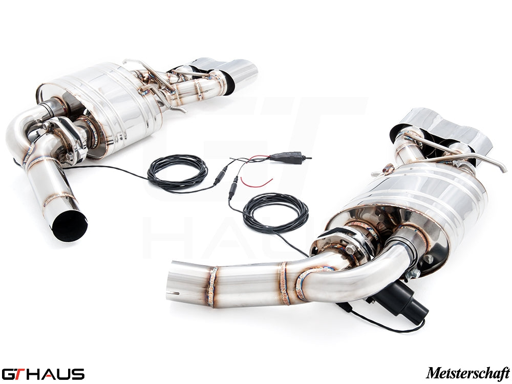 Premium exhaust system for Mercedes-Benz W218 CLS63 AMG, featuring stainless steel construction and electronic valve control.