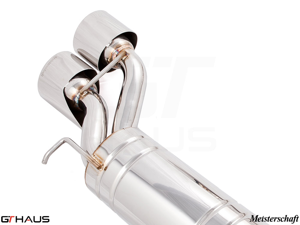 Premium exhaust system for Mercedes-Benz W219 CLS-Class CLS550 V8, featuring polished dual tips and high-quality craftsmanship.