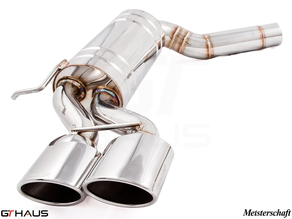 Premium stainless steel exhaust system for Mercedes-Benz W219 CLS-Class CLS550 V8, featuring dual tips and sleek design.