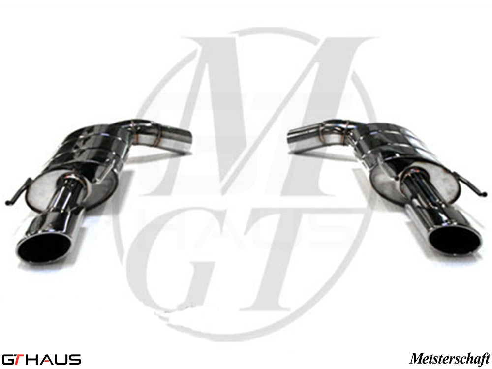 Premium exhaust system for Mercedes-Benz W221 S-Class S600 V12, featuring polished stainless steel construction.