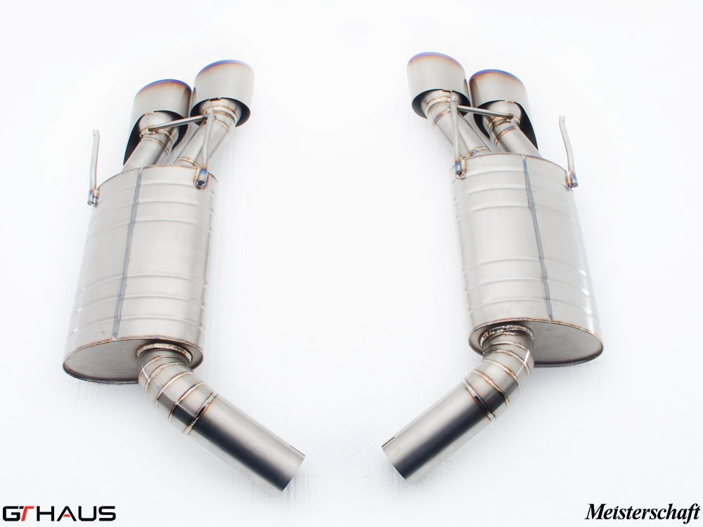 Premium exhaust system for Mercedes-Benz W221 S-Class S600 V12, featuring stainless steel construction and dual tips.
