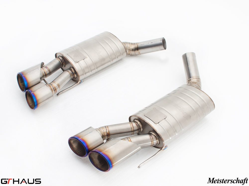 Premium exhaust system for Mercedes-Benz W221 S-Class S600 V12, featuring stainless steel construction and quad tips.