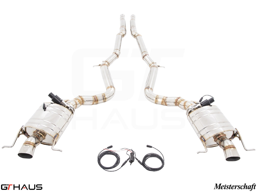 Premium performance exhaust system for Mercedes-Benz W222 S-Class Sedan S550/560 with V8 Bi-turbo, featuring stainless steel construction.