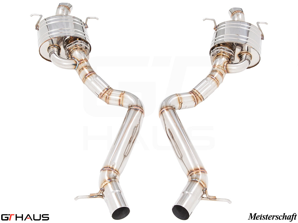 Premium performance exhaust system for Mercedes-Benz W222 S-Class Sedan S550/560, featuring stainless steel construction and dual tips.