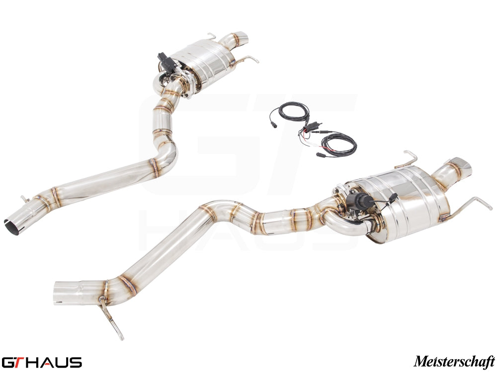 Premium performance exhaust system for Mercedes-Benz W222 S-Class Sedan S65, featuring stainless steel construction and electronic valve control.