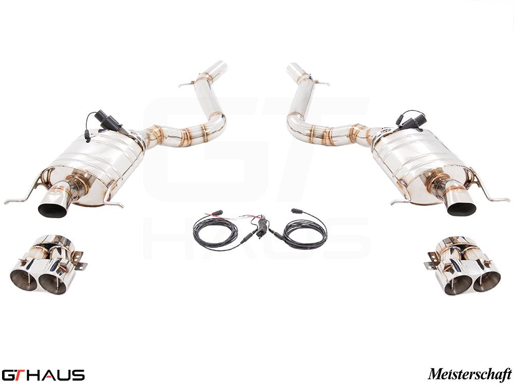 Premium performance exhaust system for Mercedes-Benz W222 S-Class Sedan S65, featuring stainless steel construction and electronic valve control.