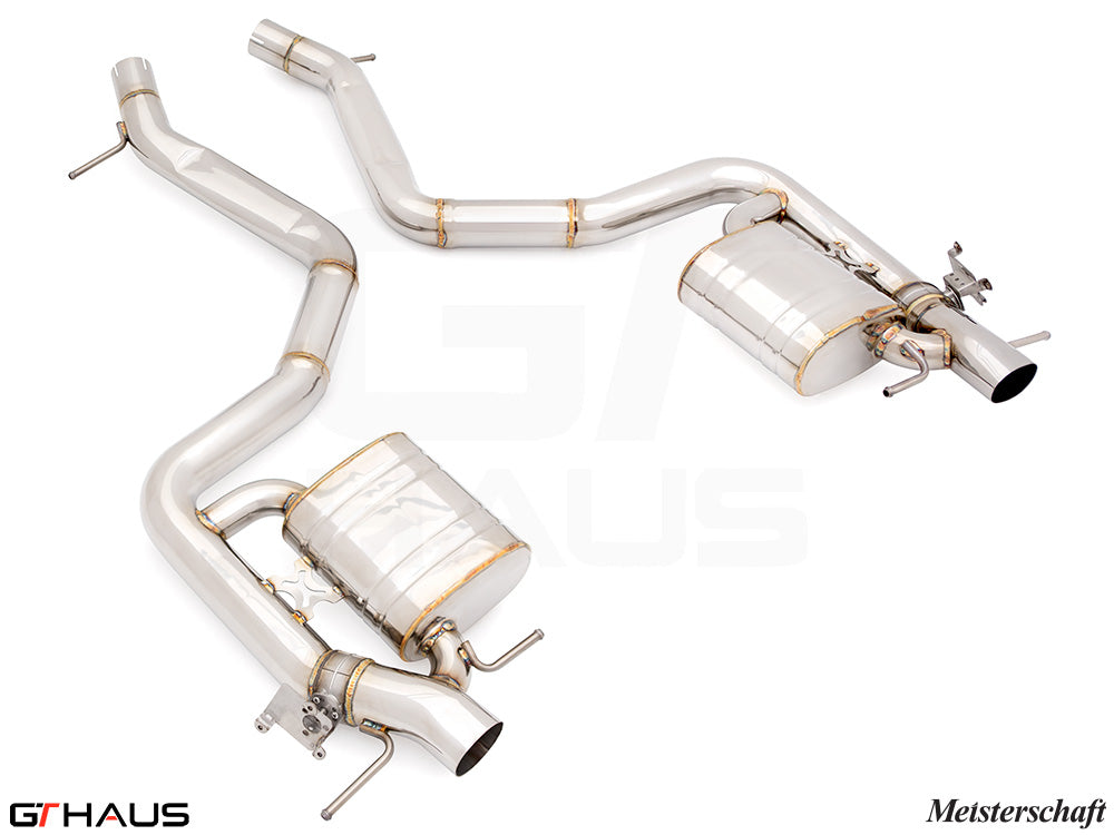 Premium stainless steel exhaust system for 2024+ Mercedes-Benz W223 S63E AMG Hybrid, featuring Meisterschaft design.