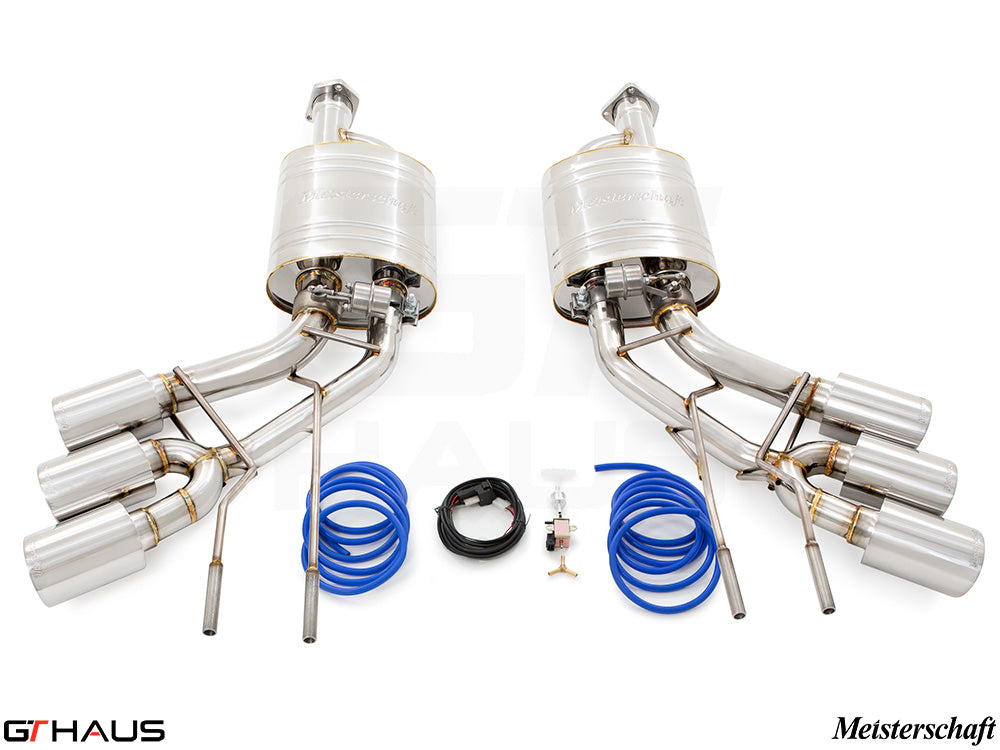 Premium performance exhaust system for Mercedes-Benz W463 G-Class G500/550 V8 turbo, featuring stainless steel construction and electronic valve control.